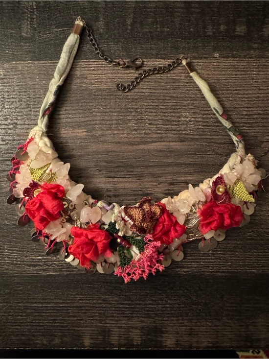 Accessories - Handmade Bohemian Red Floral Statement Necklace